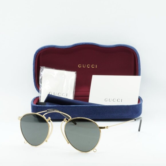 Gucci GG1034S 002 Geometric Sunglasses - Gold with Chain/Grey - Picture 5 of 10